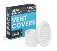 Repa Market 100mm Pack of 5 White Vent Cover with Mesh Screen - Plastic Soffit Ventilation Grill - Louvered Vent for Indoor, Outdoor Wall Ducting - HVAC Louvre Grille for Kitchen, Bathroom