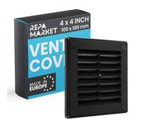 Repa Market 4 x 4 Inch / 100 x 100mm (Outer Size) Black Square Air Vent Covers for Walls - Plastic Intake Air Vents - Grill Cover w/Nylon Mesh Screen - HVAC Ceiling Ventilation Grilles