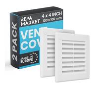Repa Market 4 x 4 Inch / 100 x 100mm (Outer Size) White Square Air Vent Covers for Walls - Pack of 2 Plastic Intake Air Vents - Grill Cover w/Nylon Mesh Screen - HVAC Ceiling Ventilation Grilles