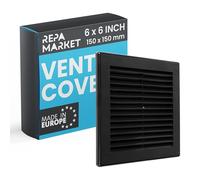 Repa Market 6 x 6 Inch / 150 x 150mm (Outer Size) Black Square Air Vent Covers for Walls - Plastic Intake Air Vents - Grill Cover w/Nylon Mesh Screen - HVAC Ceiling Ventilation Grilles