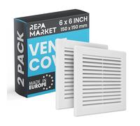 Repa Market 6 x 6 Inch / 150 x 150mm (Outer Size) White Square Air Vent Covers for Walls - Pack of 2 Plastic Intake Air Vents - Grill Cover w/Nylon Mesh Screen - HVAC Ceiling Ventilation Grilles
