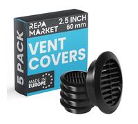 Repa Market 60mm Pack of 5 Black Vent Cover with Mesh Screen - Plastic Soffit Ventilation Grill - Louvered Vent for Indoor, Outdoor Wall Ducting - HVAC Louvre Grille for Kitchen, Bathroom