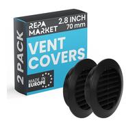 Repa Market 70mm Pack of 2 Black Vent Cover with Mesh Screen - Plastic Soffit Ventilation Grill - Louvered Vent for Indoor, Outdoor Wall Ducting - HVAC Louvre Grille for Kitchen, Bathroom