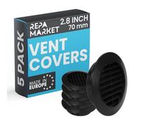 Repa Market 70mm Pack of 5 Black Vent Cover with Mesh Screen - Plastic Soffit Ventilation Grill - Louvered Vent for Indoor, Outdoor Wall Ducting - HVAC Louvre Grille for Kitchen, Bathroom
