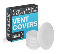 Repa Market 70mm Pack of 5 White Vent Cover with Mesh Screen - Plastic Soffit Ventilation Grill - Louvered Vent for Indoor, Outdoor Wall Ducting - HVAC Louvre Grille for Kitchen, Bathroom