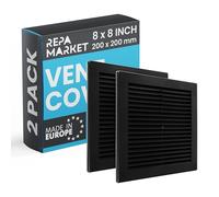 Repa Market 8 x 8 Inch / 200 x 200mm (Outer Size) Black Square Air Vent Covers for Walls - Pack of 2 Plastic Intake Air Vents - Grill Cover w/Nylon Mesh Screen - HVAC Ceiling Ventilation Grilles
