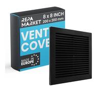Repa Market 8 x 8 Inch / 200 x 200mm (Outer Size) Black Square Air Vent Covers for Walls - Plastic Intake Air Vents - Grill Cover w/Nylon Mesh Screen - HVAC Ceiling Ventilation Grilles