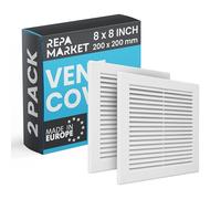 Repa Market 8 x 8 Inch / 200 x 200mm (Outer Size) White Square Air Vent Covers for Walls - Pack of 2 Plastic Intake Air Vents - Grill Cover w/Nylon Mesh Screen - HVAC Ceiling Ventilation Grilles