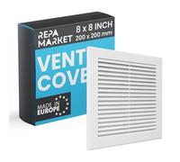 Repa Market 8 x 8 Inch / 200 x 200mm (Outer Size) White Square Air Vent Covers for Walls - Plastic Intake Air Vents - Grill Cover w/Nylon Mesh Screen - HVAC Ceiling Ventilation Grilles