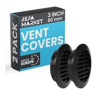 Repa Market 80mm Pack of 2 Black Vent Cover with Mesh Screen - Plastic Soffit Ventilation Grill - Louvered Vent for Indoor, Outdoor Wall Ducting - HVAC Louvre Grille for Kitchen, Bathroom