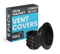 Repa Market 80mm Pack of 5 Black Vent Cover with Mesh Screen - Plastic Soffit Ventilation Grill - Louvered Vent for Indoor, Outdoor Wall Ducting - HVAC Louvre Grille for Kitchen, Bathroom