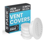 Repa Market 80mm Pack of 5 White Vent Cover with Mesh Screen - Plastic Soffit Ventilation Grill - Louvered Vent for Indoor, Outdoor Wall Ducting - HVAC Louvre Grille for Kitchen, Bathroom