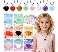 REPABLENT Valentines Day Gifts for Kids, 24 Pack Valentines Day Cards with Heart Stone Necklaces School Classroom Valentine Exchange Party Favors Natural Gemstone Pendants Goodie Bags for Girls Boys