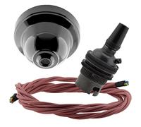 Repaireum Ltd. Black Bakelite Ceiling Pendant Kit and B22 Bronze Bulb Holder with 1M Dusky Pink Flex