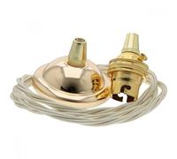 Repaireum Ltd. Ceiling Pendant Kit incl. Polished Brass Effect Metal Rose, B22 Brass Bulb Holder and Classic Ivory Braided Twisted Flex