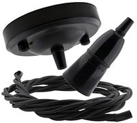 Repaireum Ltd. Ceiling Pendant Kit with Large Rose and B22 Skirted Lampholder in Black Finish with Black Flex