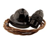 Repaireum Ltd. Dark Brown Bakelite Repaireum Ltd. Ceiling Pendant Kit with 1 Meter 3Core Antique Gold Braided Twisted Flex UK Made