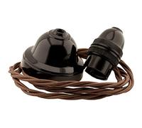Repaireum Ltd. Dark Brown Bakelite Repaireum Ltd. Ceiling Pendant Kit with 1 Meter 3Core Bronze Braided Twisted Flex UK Made