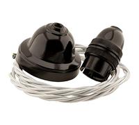 Repaireum Ltd. Dark Brown Bakelite Repaireum Ltd. Ceiling Pendant Kit with 1 Meter 3Core Silver Braided Twisted Flex UK Made