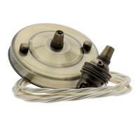 Repaireum Ltd. Large Vintage Styled Ceiling Pendant Kit incl. Antiqued Brass Finish Rose, B22 Bulb Holder and 3 Core Classic Ivory Braided Twisted Flex