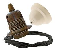 Repaireum Ltd. Pendant Kit with Ivory Bakelite Ceiling Cup E27 Antique Brass Lampholder and Khaki Green Flex