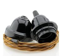 Repaireum Ltd. Vintage Styled Bakelite Ceiling Pendant Kit incl. Period Black Rose and E27 Bulb Holder with Three Core Braided Twisted Flex in Antique Gold