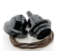 Repaireum Ltd. Vintage Styled Bakelite Ceiling Pendant Kit incl. Period Black Rose and E27 Bulb Holder with Three Core Braided Twisted Flex in Mocha Brown