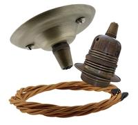 Repaireum Ltd. Vintage Styled Ceiling Pendant Kit incl. Antiqued Brass Finish Rose, E27 Bulb Holder and 3 Core Antique Gold Braided Twisted Flex