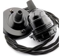 Repaireum Ltd. Vintage Styled Ceiling Pendant Kit incl. Matte Black Finish Rose, E27 Black Bulb Holder and 3Core Black Braided Twisted Flex