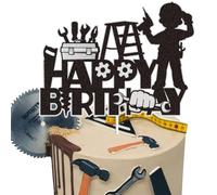 Repairman Happy Birthday Cake Topper Black Glitter Tools Repair Engineer Cake Decoration Repair Theme Birthday Party For Boys Man