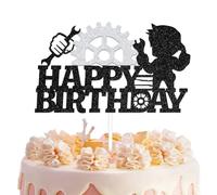 Repairman Happy Birthday Cake Topper mechanic birthday decorations Auto Repair Engineer Cake Decoration Black Silver Glitter