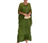 Repaly Artistic Style Loose Dress,Women's Casual A-Line 3/4 Sleeve Round Neck Layered Summer Large Size Maxi Dresses,Oversized Maxi Dress (Green,L)