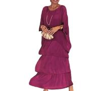 Repaly Artistic Style Loose Dress,Women's Casual A-Line 3/4 Sleeve Round Neck Layered Summer Large Size Maxi Dresses,Oversized Maxi Dress (Purple,S)