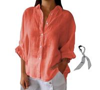 RePaLy Fashion Cotton and Linen Shirt,Womens Cotton Linen Button Down Shirt Casual Blouses 3/4 Sleeve,Tie Back Solid Color Shirts Loose Work Tops (Orange,2XL)