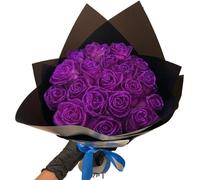 RePaLy Glitter Rose Bouquet, DIY Bouquet Shiny Fake Rose Flowers Love Gift, Valentine's Day Gift (Purple, 20 pcs)