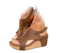 RePaLy Wedge Sandals for Women Dressy Summer,Womens Open Toe Espadrilles Platform Sandals Buckle Ankle Strap Wedge Sandals,Arch Support Sandals Dressy Shoes (Light Brown,36)