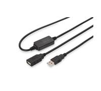 DIGITUS Active USB 2.0 extension cable - Repeater cable - USB A male to female - 10 m - 480 Mbit/s - Plug & Play - Power supply via USB - Black