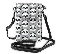 Repeating Cute Panda Faces PU Leather Handbag Wallet,Adjustable Shoulder Strap Small Crossbody Cell Phone Purse