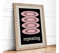 Repeating Ripples Geometric Framed Wall Art Print A4 Oak