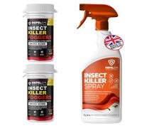 REPELEM Insect Killer Spray - Professional Strength Flying & Crawling Insect Treatment for The Home, Effectively Targets Flies, Ants, Spiders, 1L Insect Killer Spray with 2 Smoke Bombs