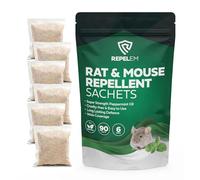 REPELEM Rat & Mouse Repellent Peppermint Oil Sachets - Natural Mice Repellent & Rat Deterrent for Homes, Cars & Caravans, Long-Lasting Cruelty-Free Rat Poison Alternative (6 Sachets)
