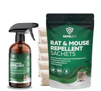 REPELEM Rat & Mouse Repellent Peppermint Oil Sachets - Natural Mice Repellent & Rat Deterrent for Homes, Cars & Caravans, Long-Lasting Cruelty-Free Rat Poison Alternative (6 Sachets & Repellent Spray)