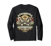 Repent and Fight Submit Jesus and Jiu Jitsu Neo Trad Style Long Sleeve T-Shirt