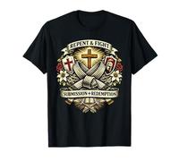 Repent and Fight Submit Jesus and Jiu Jitsu Neo Trad Style T-Shirt