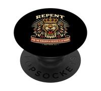 Repent For The Kingdom Of Heaven Is At Hand Cool Lion Crown PopSockets Adhesive PopGrip