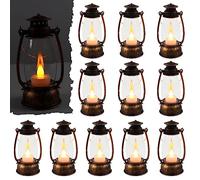Reperla 12Pcs Mini Lantern Decorative with Flickering LED Candle, 6Inch Small Western Lantern for Table Centerpiece, Vintage Hanging Candle Holders for Western Halloween Camping Party Decor (Brown)