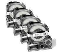 Replace for Epson LW-300 Label Tape, LC-4WBN, LK-4WBN, SS12KW Tape Refill, Black on White 1/2" x 26', for Use with Epson LabelWorks LW-300 LW-400 LW-600P LW-700 LW-PX300 LW-PX400 Label Makers, 4-Pack