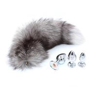 Replaceable Anal Plug Fox Tails Removable Metal Anal Sex Toy Detachable Butt Plug Sex Games Role Play Cosplay Toys Dog Tail(Grey,L Plug)