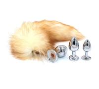 Replaceable Anal Plug Fox Tails Removable Metal Anal Sex Toy Detachable Butt Plug Sex Games Role Play Cosplay Toys Dog Tail(Yellow,All 3 Sizes Plugs)