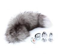 Replaceable Anal Plug Fox Tails Removable Metal Anal Sex Toy Detachable Butt Plug Sex Games Role Play Cosplay Toys Dog Tail Gray M 34Mm